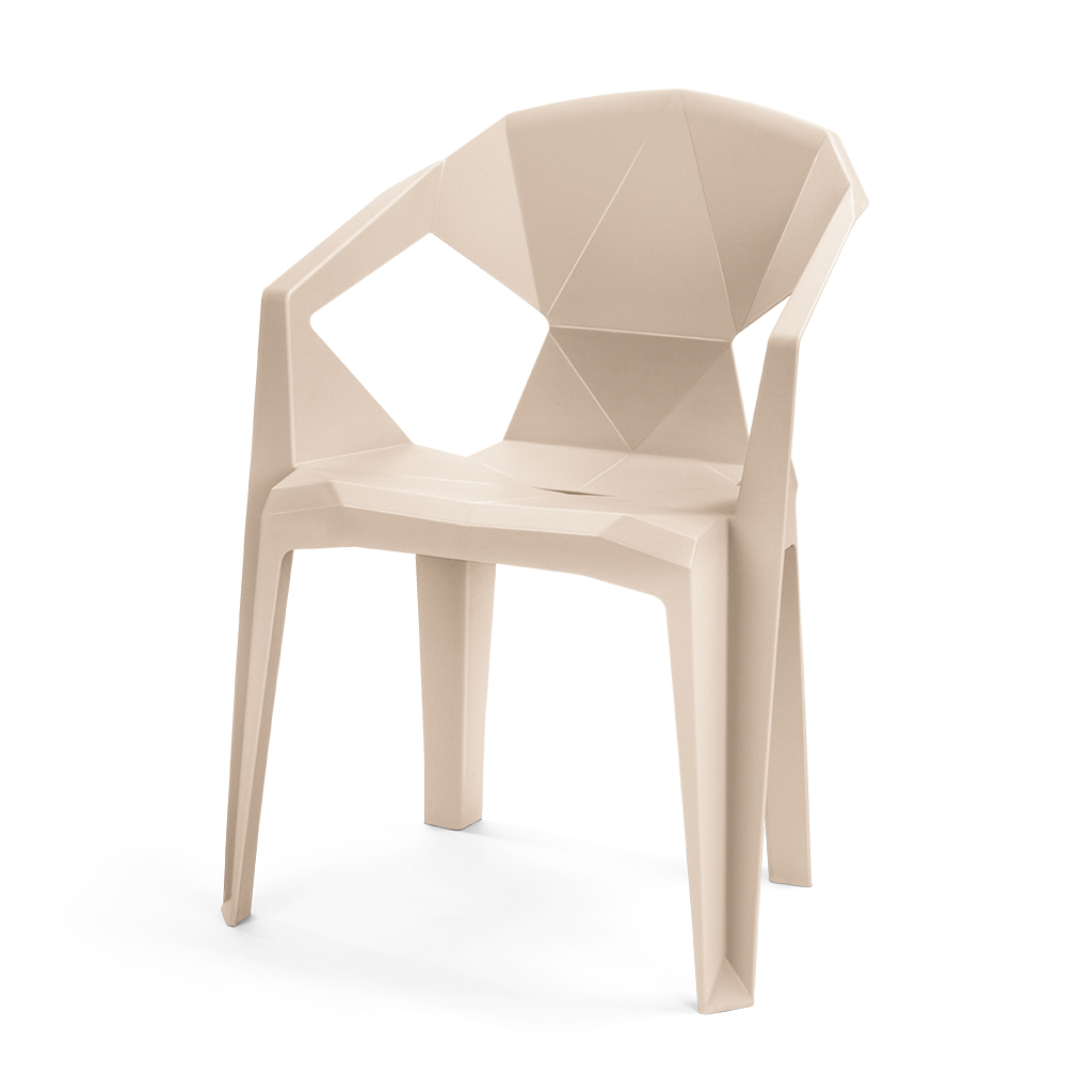 صندلی پلاستیکی مدرن با طراحی هندسی و رنگ کرم